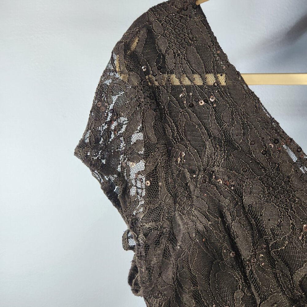 Scarlett Nite Black Tiered Lace Sequins Lined Dress Size 16 (OO-22) - Picture 6 of 9